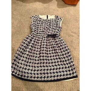 Crewcuts J.Crew Girls Navy Blue White Bicycle Print Dress Tie Waist Size 12